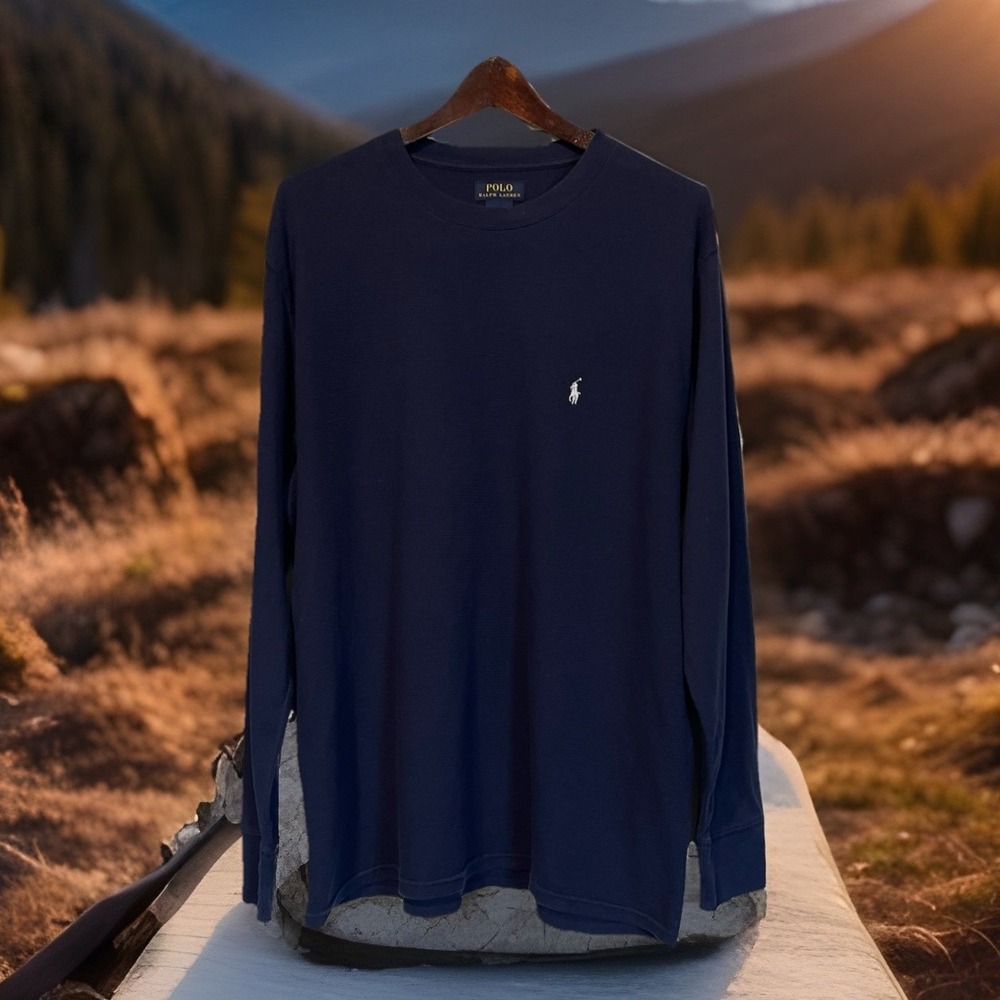 Polo Ralph Lauren Waffle Knit Shirt Men 2XL Navy Long Sleeve